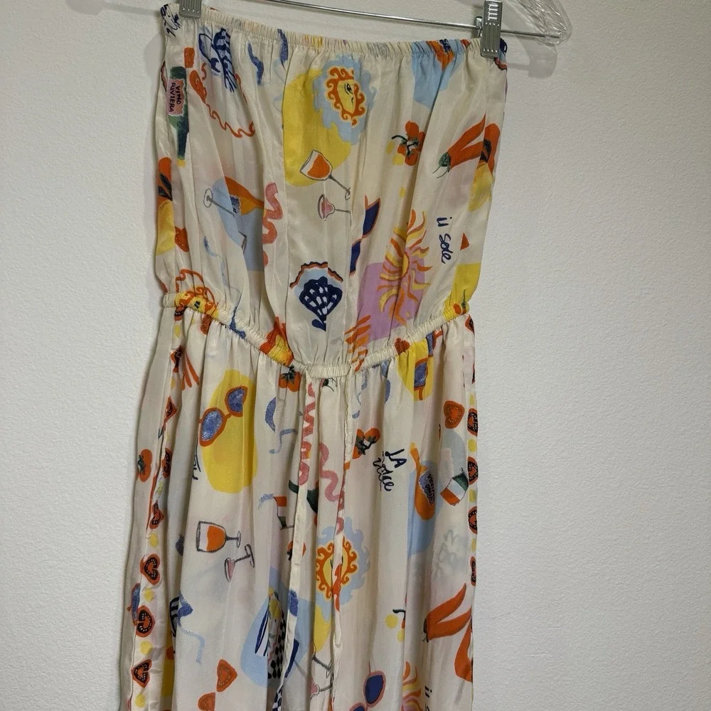 Women's M Strapless Pant Jumpsuit Graphic Italian Riviera Sun Motif Multicolor - Picture 2 of 12